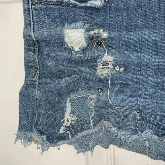 Vervet Rhinestone Denim Cut Off Shorts - Picture 4 of 7